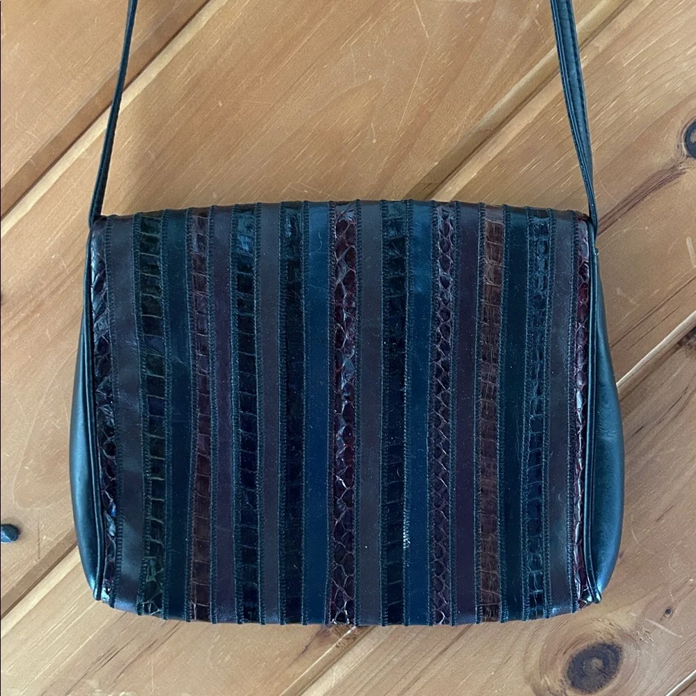 Vintage Anne Klein by Caldron brown animal print leather crossbody purse NWT